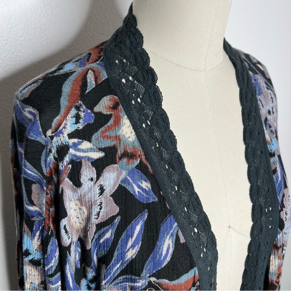 Free People Medium Open Front Cardigan Kimono Floral Blue - Picture 8 of 16